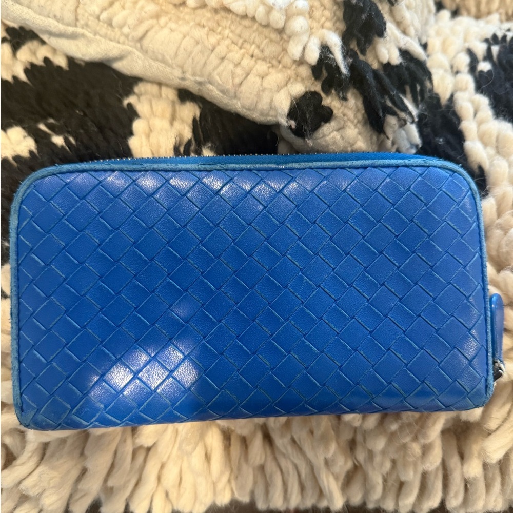 Blue Woven bottega Zip Wallet